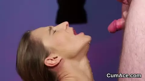 Horny centerfold gets cumshot on her face gulping all t