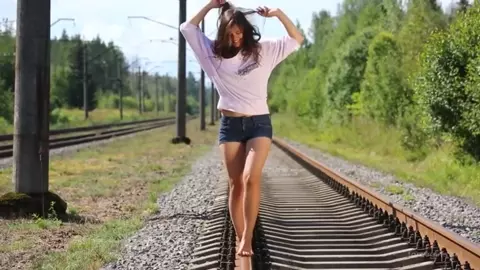 Audrey on the railroad track