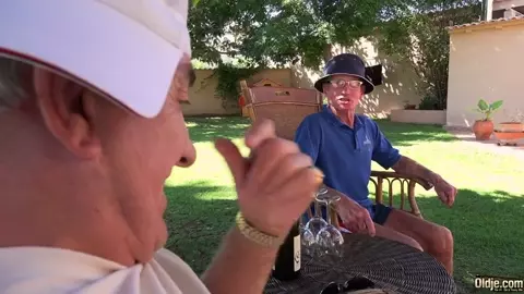 Lady Dee fucking grandpa in the garden