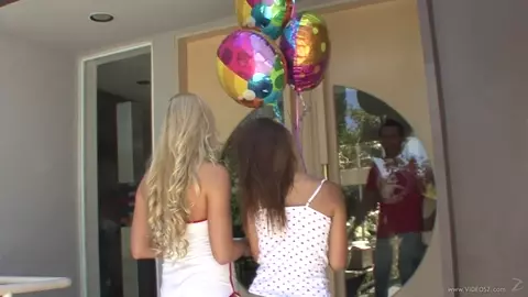 Two college cuties fuck their new neighbor