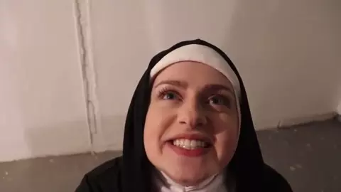 Nun Eats Chocolate and Cream on Halloween