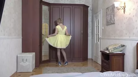 WeAreHairy - Barbara - Yellow Dress Blue Heels