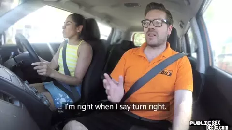 Student driver publicly sucks instructor before pussyfu